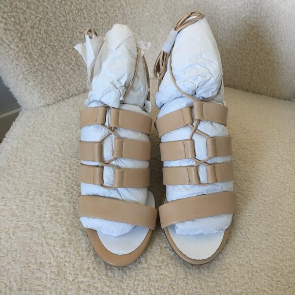 sz 10  New Splendid Brayden Lace Up Sandals Block Heel Black Leather Gladiator - Picture 4 of 9